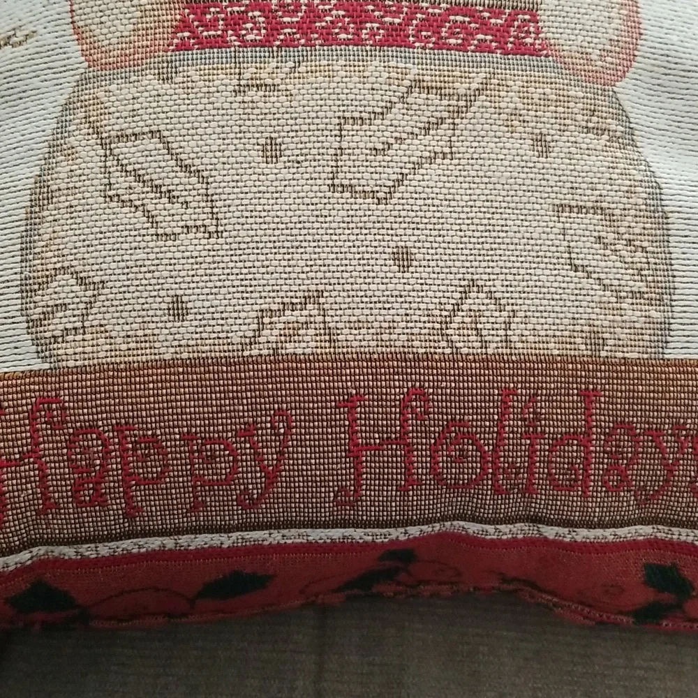 Happy Holidays Snowman Tapestry Type Accent Pillow 16x16
